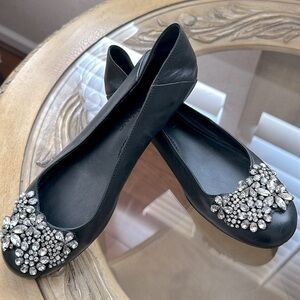 Vera Wang Jewel Black Leather Flat